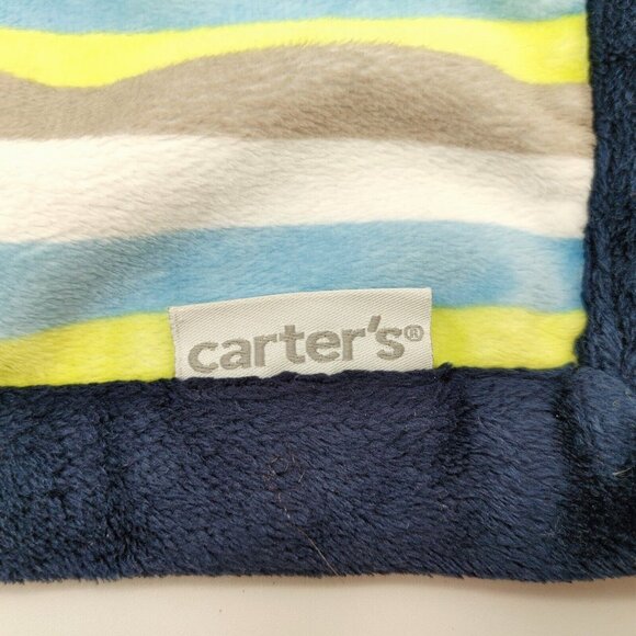 Carter's Turtle Green Blue White Gray Striped Plush Security Blanket Lovey 14" - Picture 3 of 5